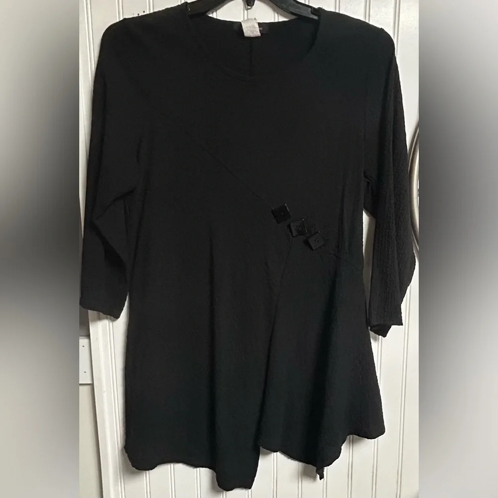 Yushi Asymmetric Crinkle Tunic Top Sz XL Lagenlook Artsy Textured Flowy Buttons - Picture 2 of 4